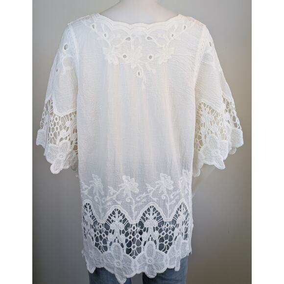 Lascana Tunic Top Large White Lace Crochet Hem Boho Coastal 1/2 Sleeve   
Beachy - Picture 8 of 12